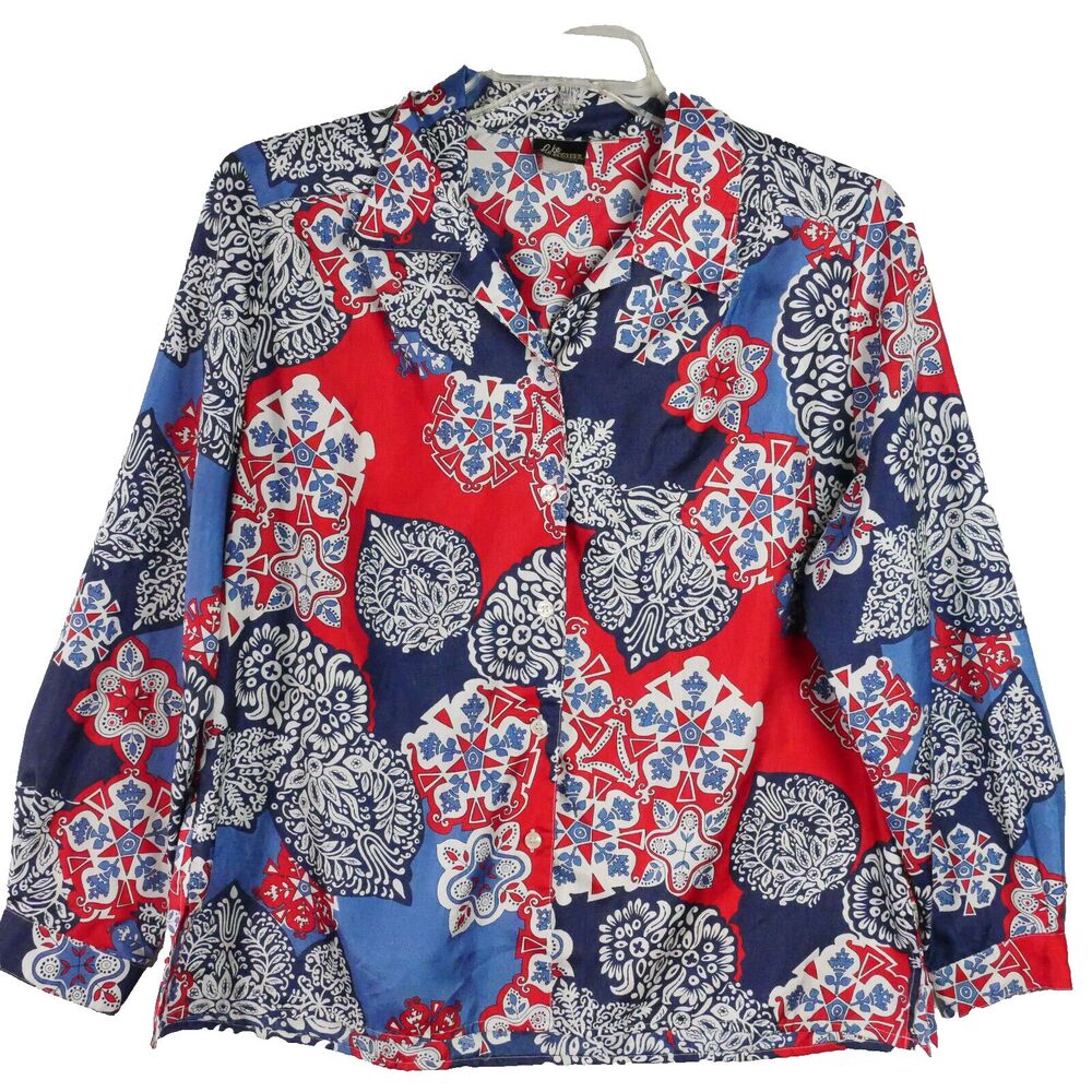 Vintage Pyke Women's Size XL Petites Blouse Long Sleeve Multicolor Button Up